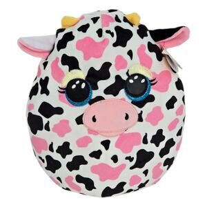 Ty Squishy Beanies Milkshake Cow Pink Black Farm Animal‎ Plush Toy Stuffed 10"